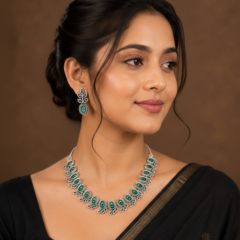 Peacock Pattern Oxidised Jewellery Set