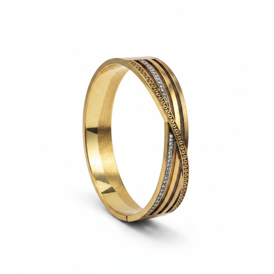 Multi-Line Zircon Openable Kada in Dual-Tone Anti-Tarnish Finish