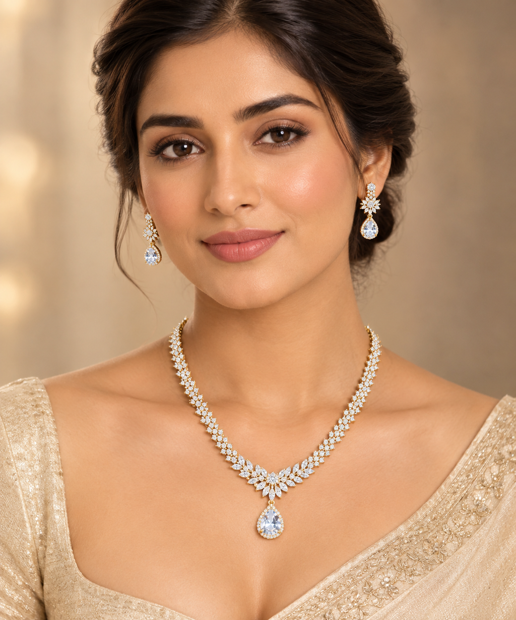 Premium AD CZ Necklace Set - Anti-Tarnish
