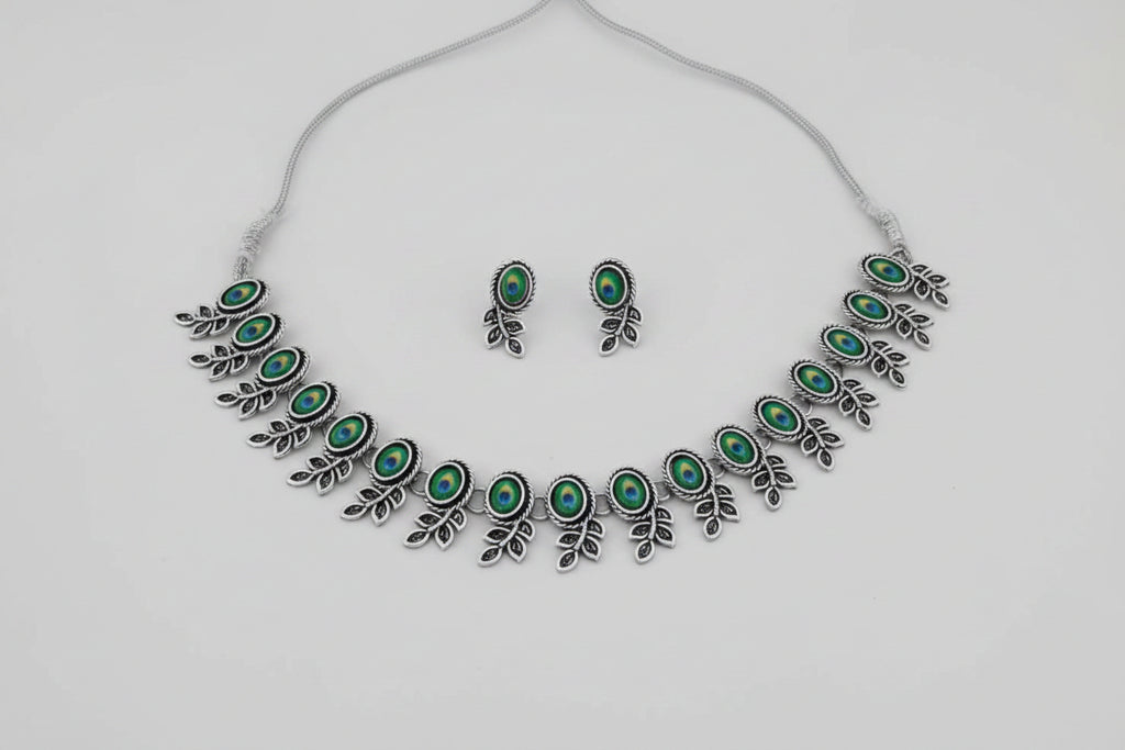Peacock Pattern Oxidised Jewellery Set