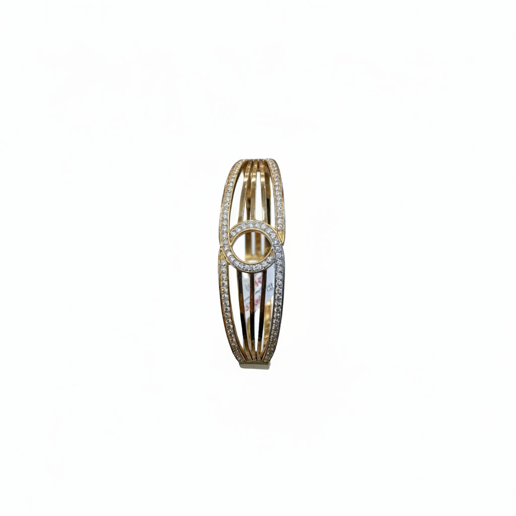Interlocking circles openable kada with zircon in gold finish held in hand