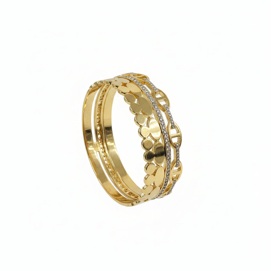 Clover Cut-Out Openable Kada with Pave Zircon Lines in Anti-Tarnish Gold Finish