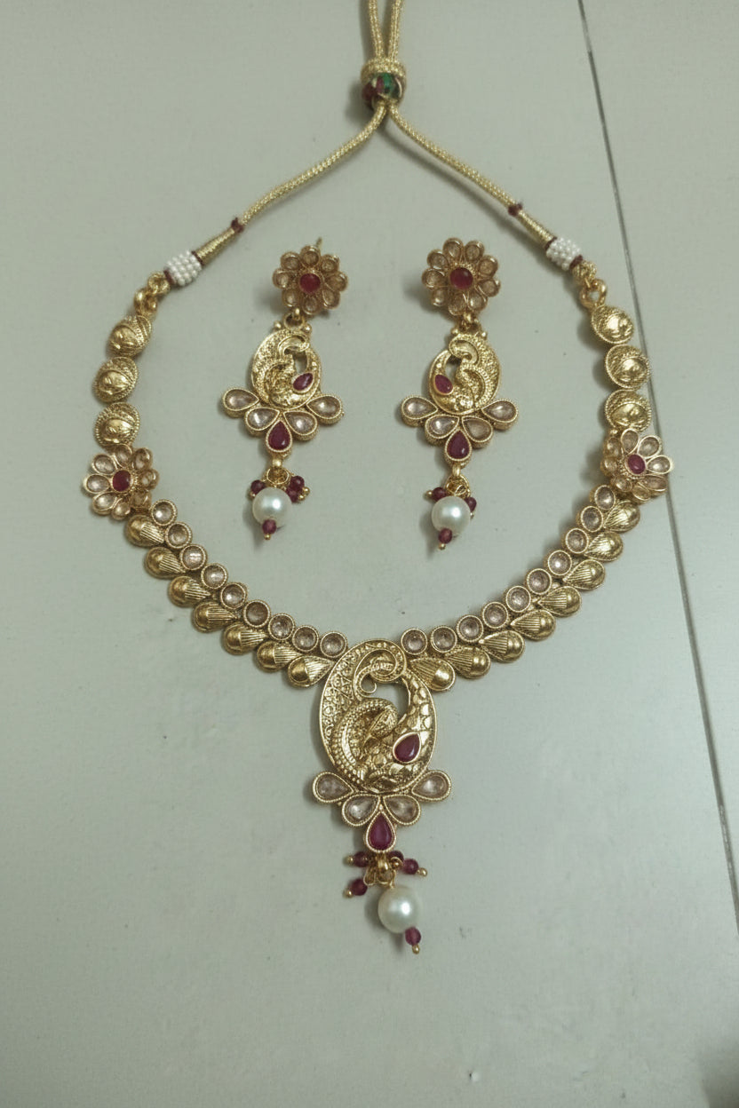Kundan Peacock Necklace Set with Earrings