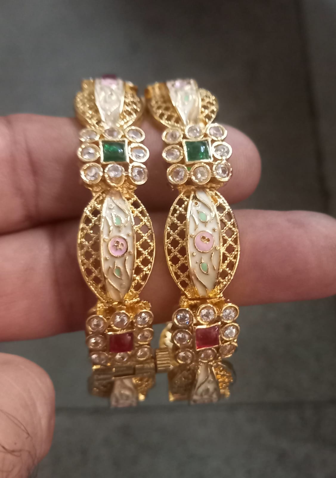 Kundan Jali Meenakari Enamel Bangle Pair