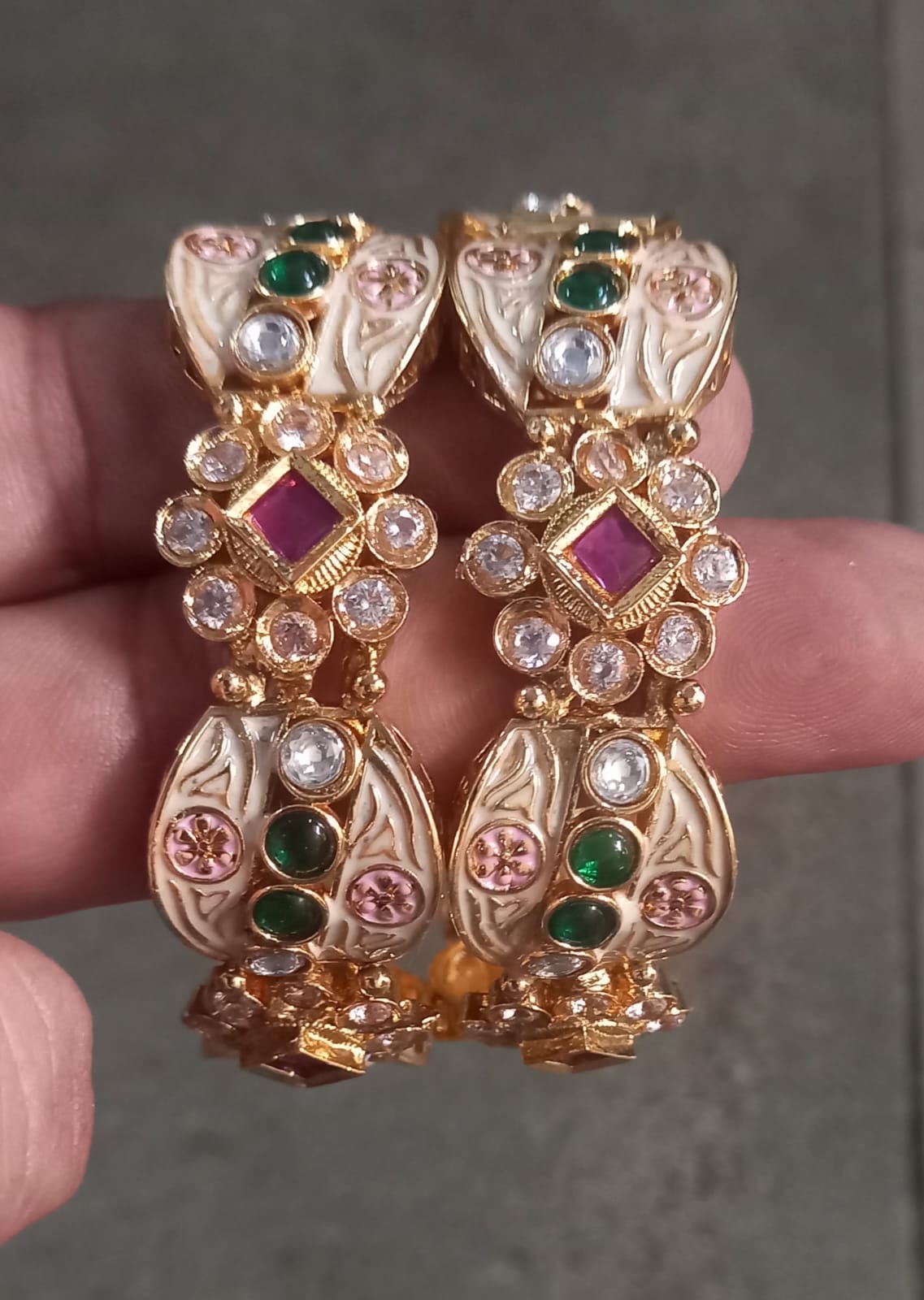 Kundan Meenakari Enamel Drop Bangle Pair