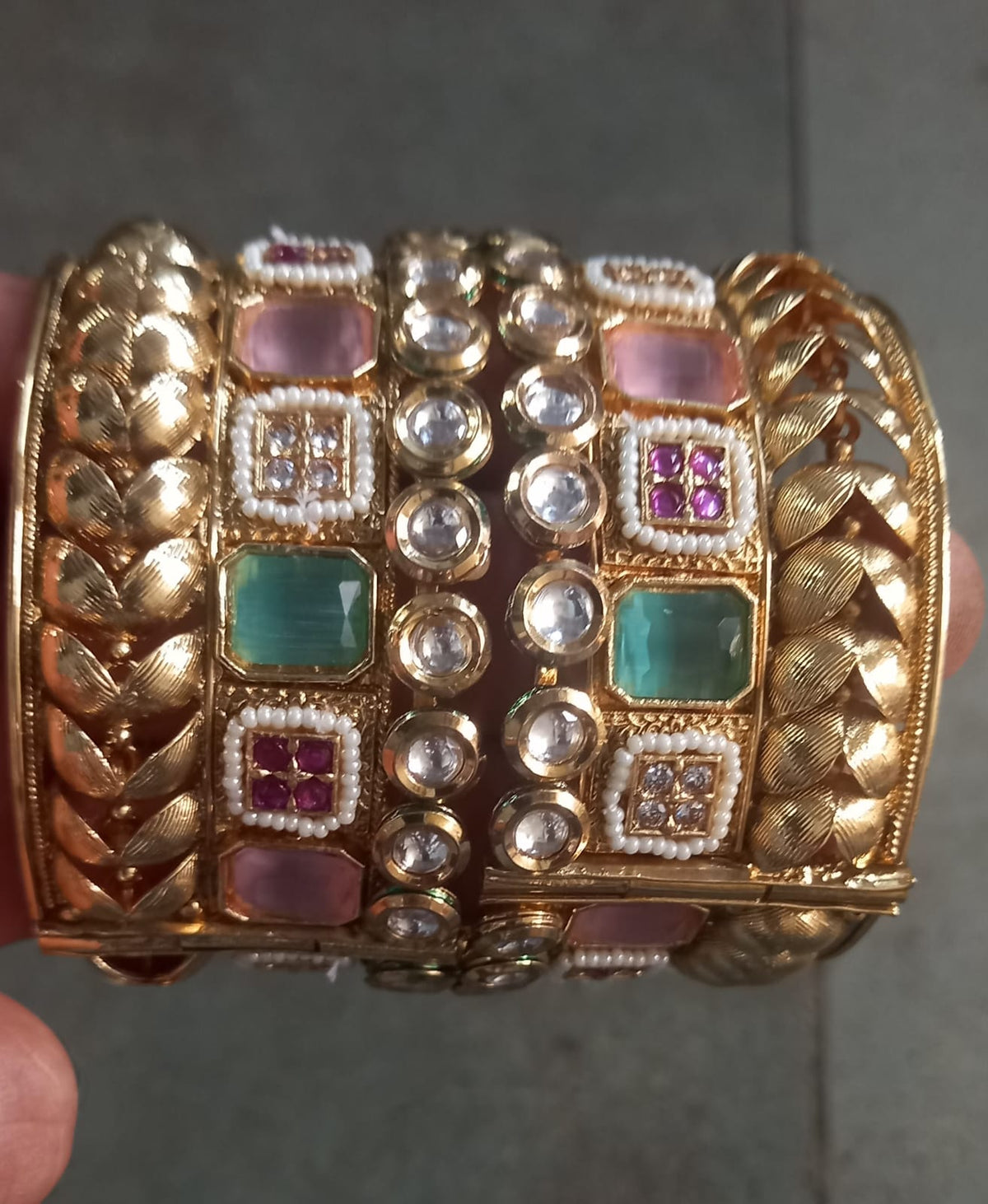 Kundan Multistone Wide Cuff Bangle