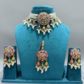 Meher Multicolour Pearl Choker Necklace Set with Earrings & Maang Tikka