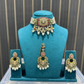 Ishani Multicolour Kundan Pearl Choker Set with Earrings & Maang Tikka