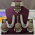 Shahi Kundan Pearl Choker Set with Chandbali Earrings & Maang Tikka