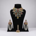 Rangrez Layered Kundan Choker Set with Pearl Earrings & Maang Tikka