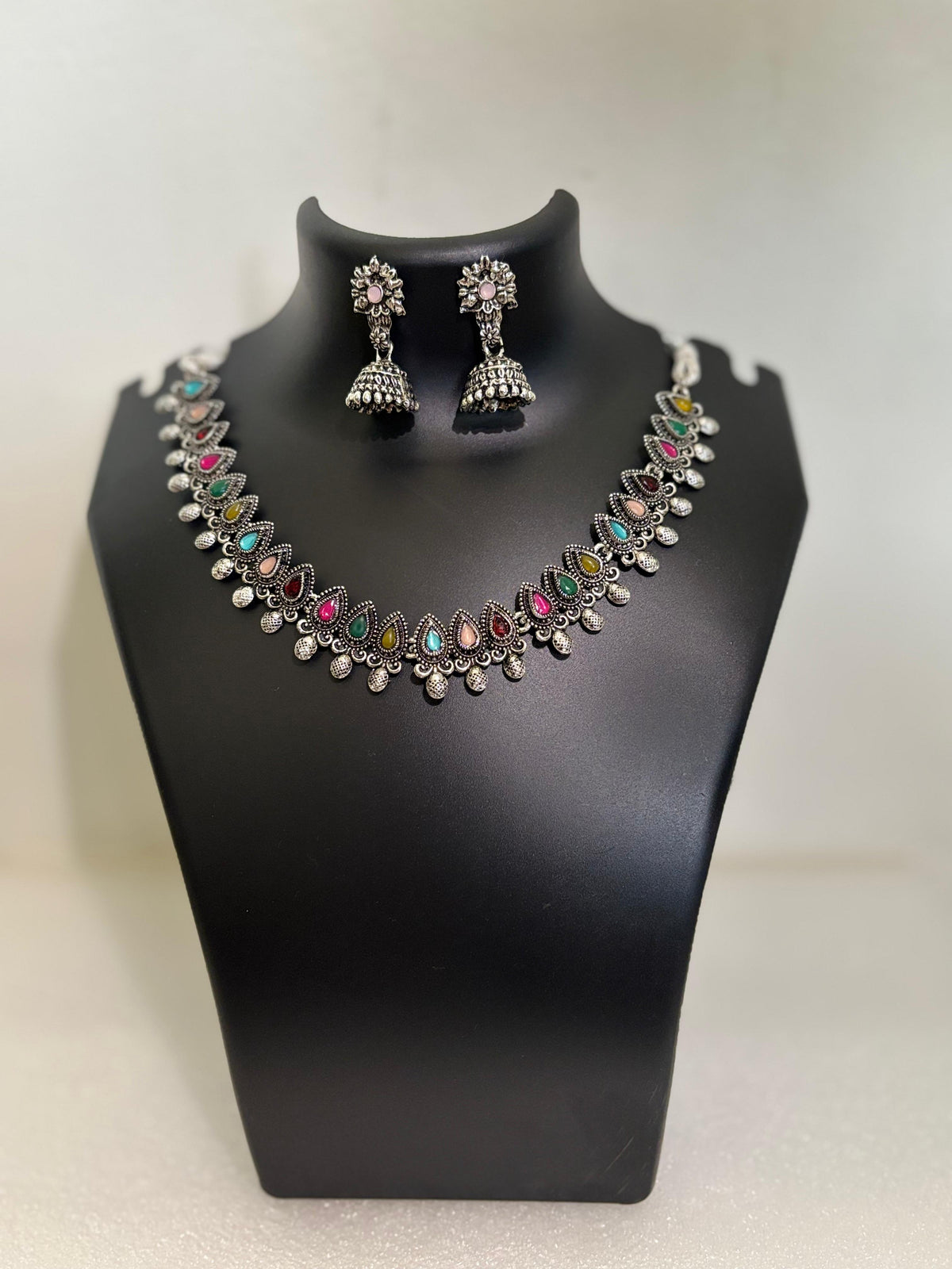 Oxidised Multicolour Stone Necklace Set