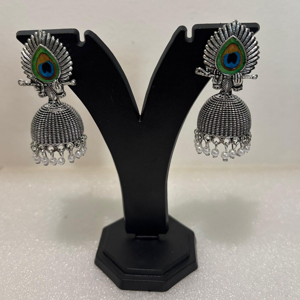 Premium Oxidised Peacock Feather Jhumka Earrings