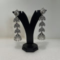 Premium oxidised long jhumka earrings with floral motifs and dangling bead detail