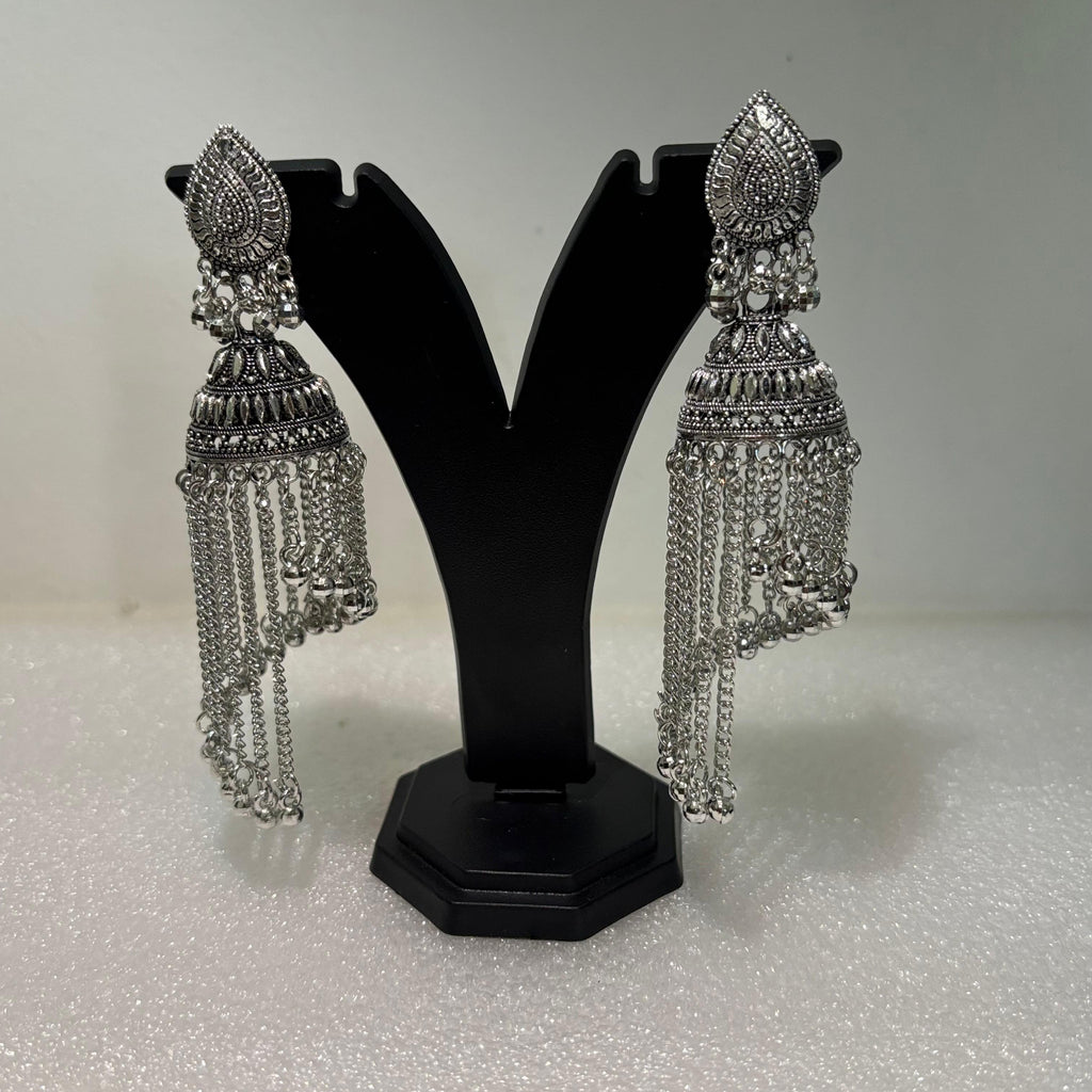 Premium Oxidised Long Tassel Jhumka Earrings