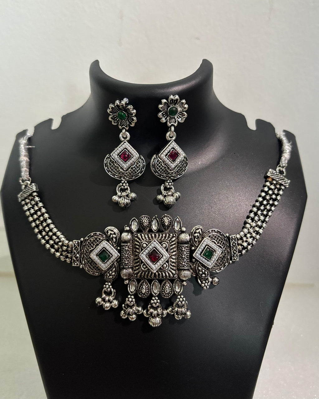 Oxidised Statement Choker Necklace Set
