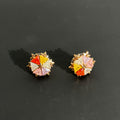 Premium multicolour anti-tarnish AD floral stud earrings in a gold-tone setting