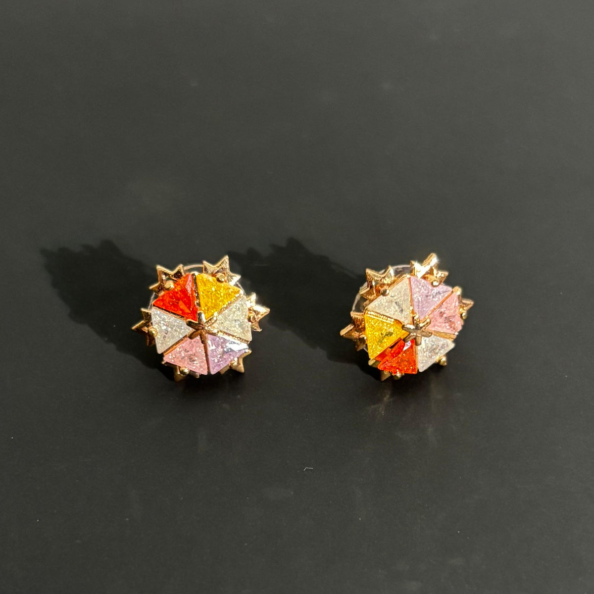 Premium multicolour anti-tarnish AD floral stud earrings in a gold-tone setting