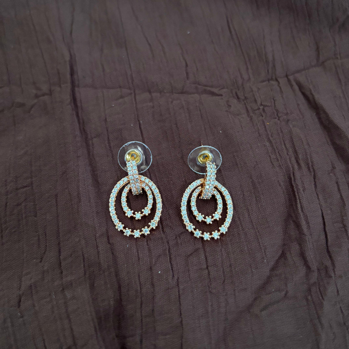Premium AD CZ Rose Gold Double Hoop Drop Earrings