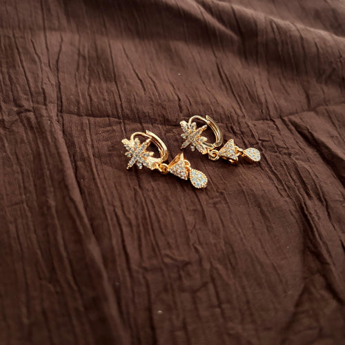 Gold-tone AD CZ floral drop earrings with sparkling stones and dangling drops
