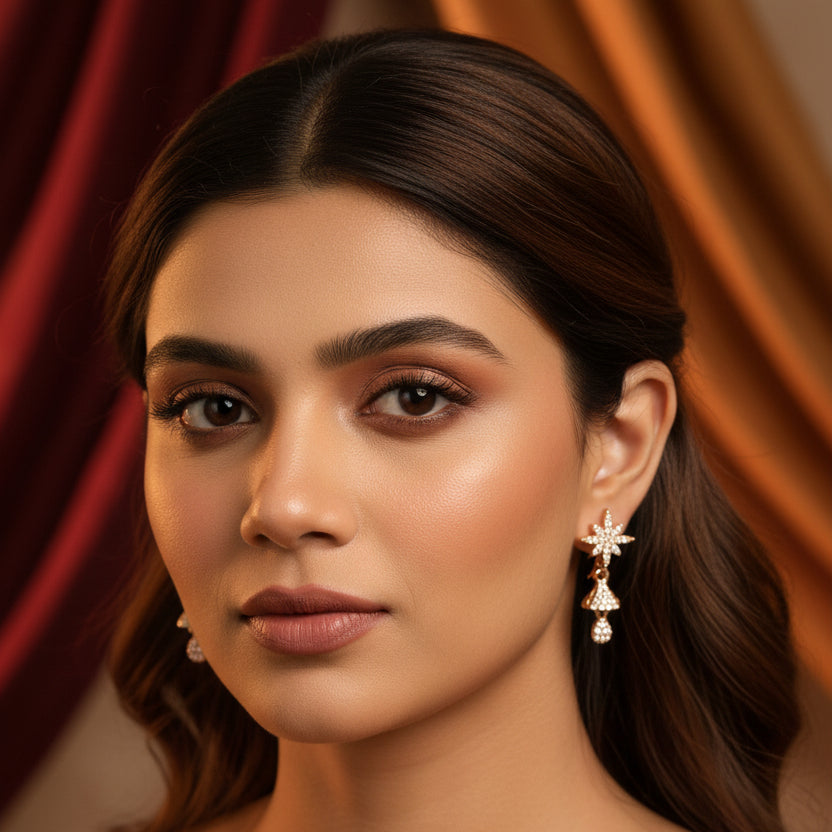 AD CZ Floral Drop Earrings