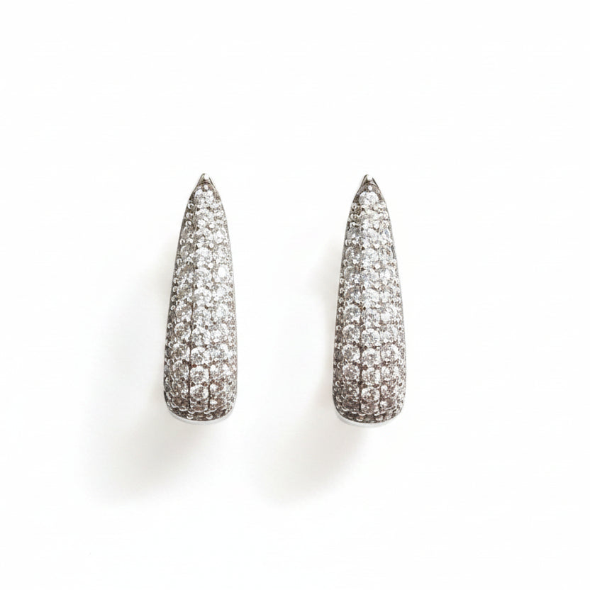 Silver-tone AD CZ teardrop statement earrings covered in sparkling stones