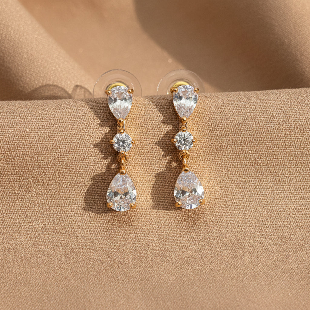 AD CZ Triple Drop Earrings