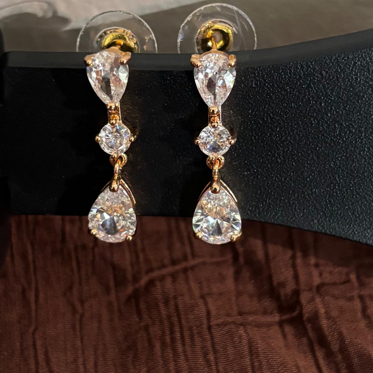 AD CZ Triple Drop Earrings