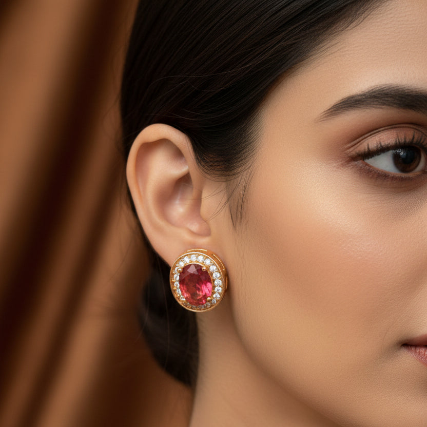 Premium Anti-Tarnish Marron AD CZ Oval Stud Earrings