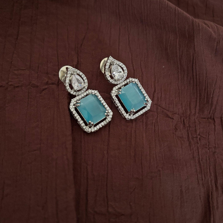 Premium AD CZ Teardrop Sky Blue Stone Earrings
