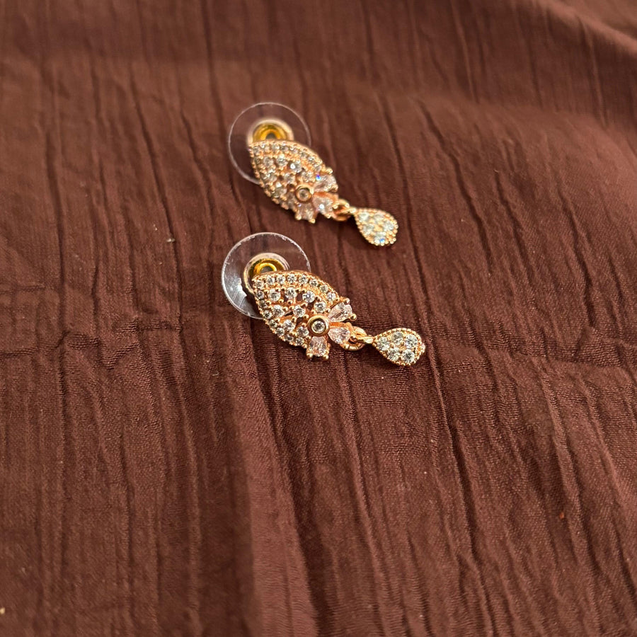 AD CZ Floral Paisley Drop Earrings