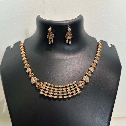 Gold-tone AD CZ multi-strand geometric necklace set with matching earrings