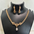 Gold-tone AD CZ floral heart pendant necklace set with matching drop earrings