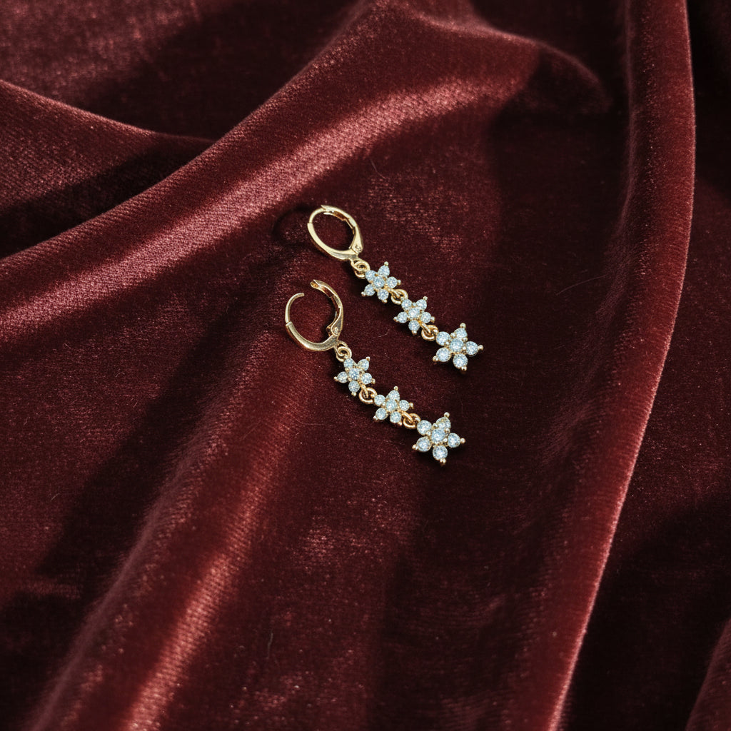 AD CZ Floral Chain Drop Earrings