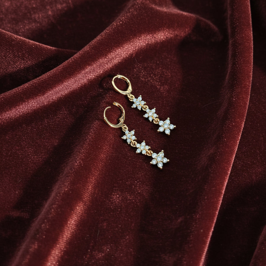 AD CZ Floral Chain Drop Earrings