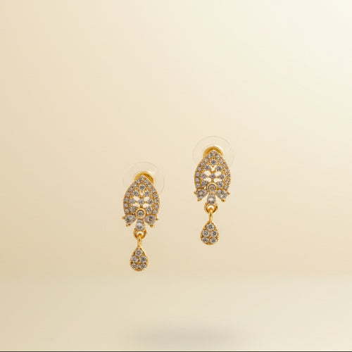 Gold-tone AD CZ floral paisley drop earrings with sparkling stones and a teardrop accent