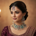 Model Wearing Oxidised Necklace Set with Tikka