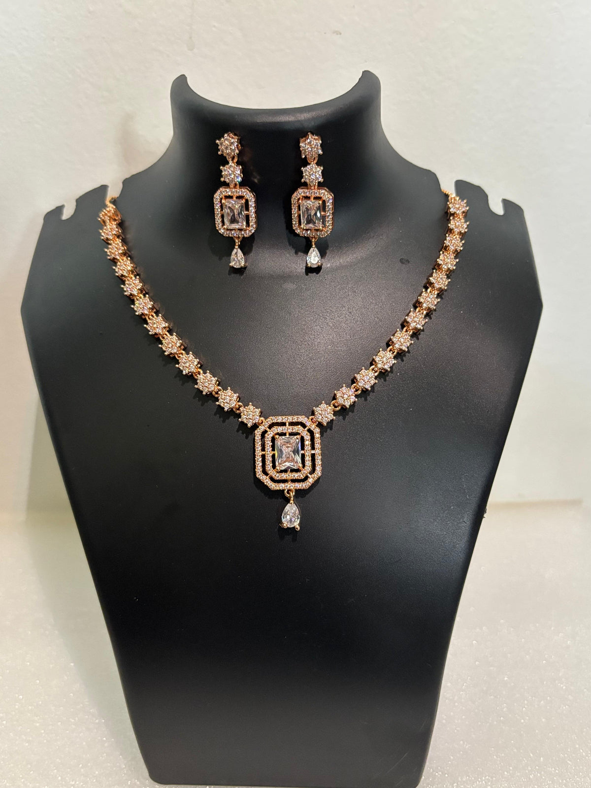AD CZ Geometric Pendant Necklace Set