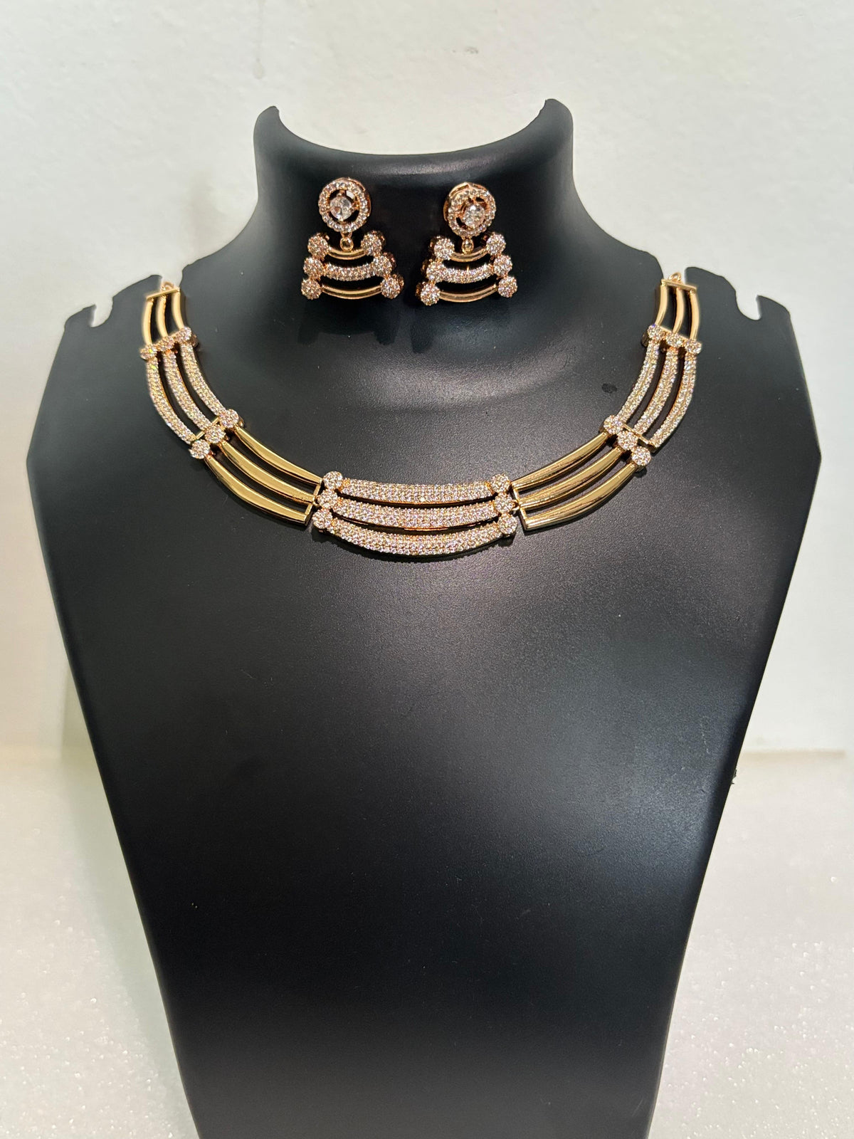 AD CZ Triple Layer Necklace Set