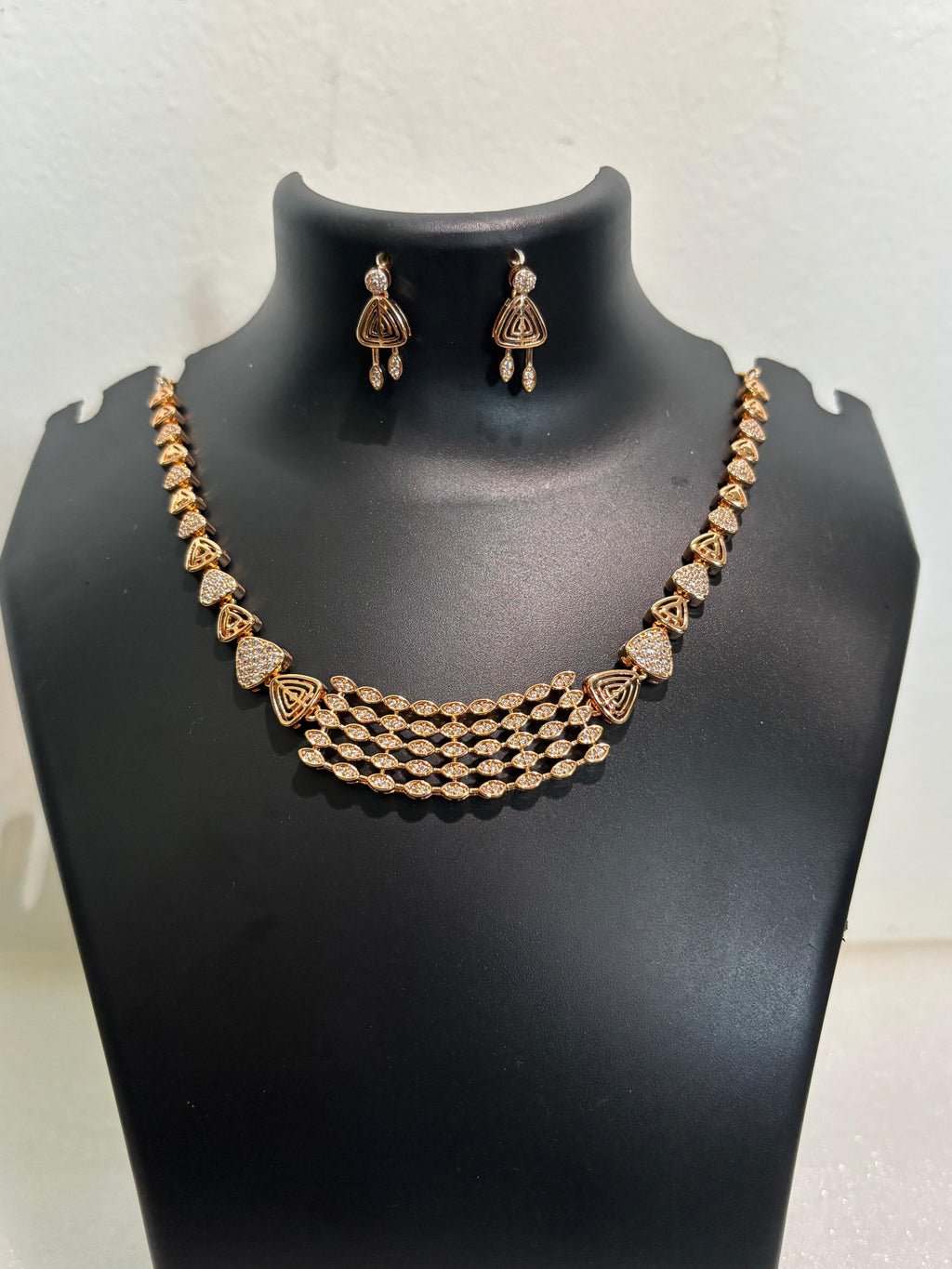 AD CZ Multi-Strand Geometric Necklace Set