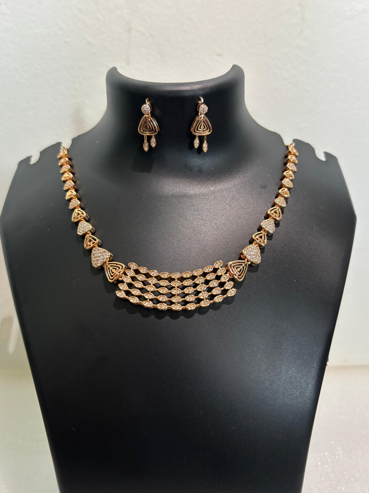 AD CZ Multi-Strand Geometric Necklace Set