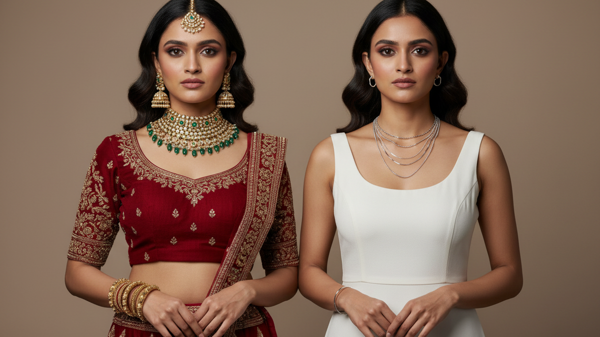 Two Indian Women - Traditional & Western Jewelry